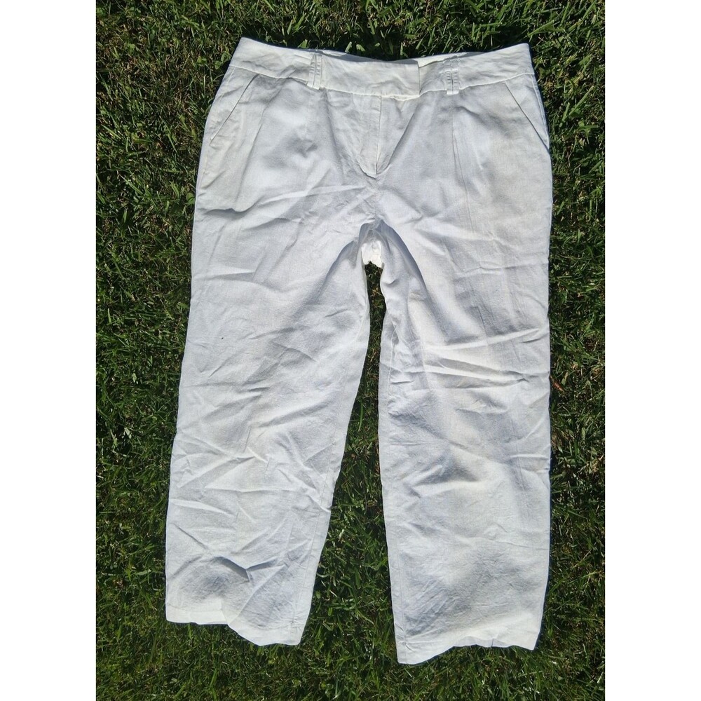 Cato Women's Size 18W Wide Leg Classic Fit Linen Blend Pants White Summer Beach